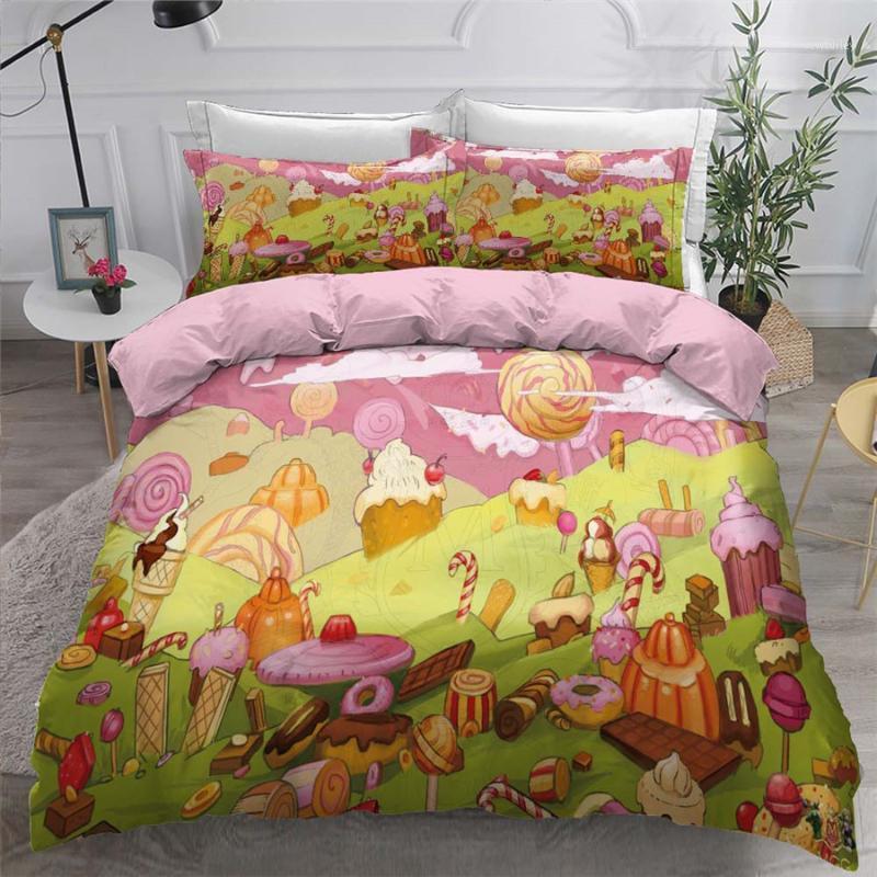 

HELENGILI 3D Bedding Set Candyland Print Duvet Cover Set Bedcloth with Pillowcase Bed Home Textiles #TGSJ041, As pic
