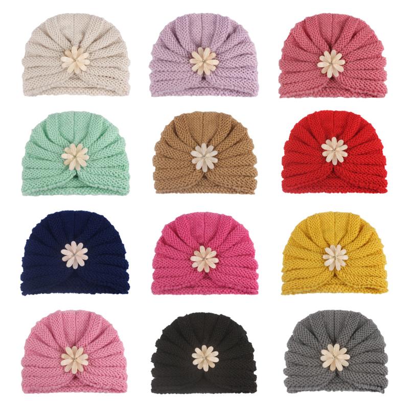 

Winter Warm Toddler Baby Girls Turban Hat Knitted Infant Nursery Beanie Caps with Cute Flower Cotton Beanie Candy Color Hat, Green