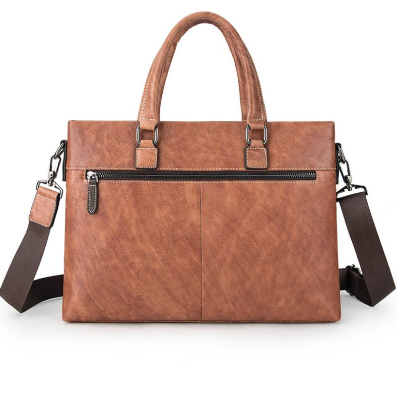 

Vintage 100% Genuine Leather Briefcase Men Bag Business Handbag Male Laptop Shoulder Bags Tote Natural Skin Men Briefcase, Brown