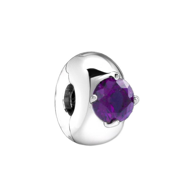 

2022 New Spring 925 Sterling Silver Purple Round Solitaire Clip Charm Bead Fits European Jewelry Charm Bracelets