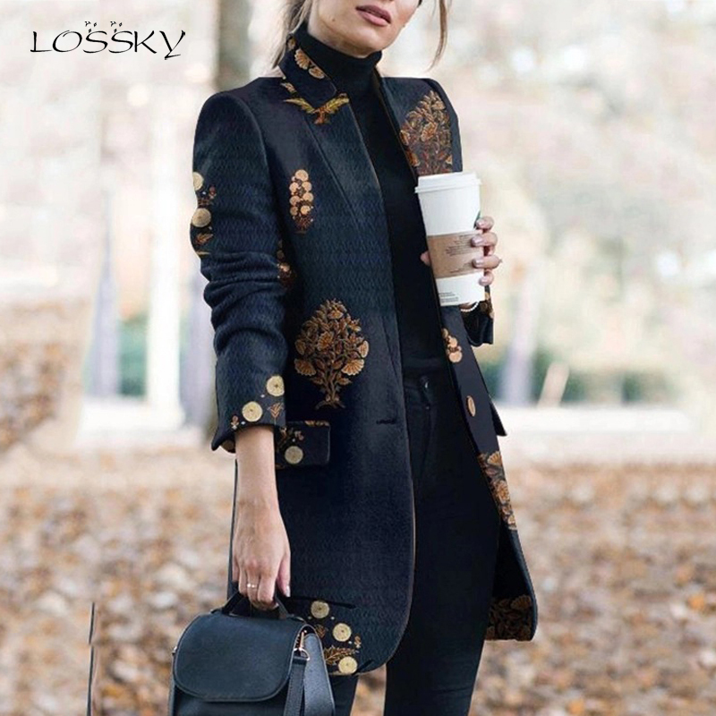 

Women Lossky Vintage Jacket Printed Plus Size Clothes Long Autumn Winter Oversized Ladies Office Outwear Coat 2020 Blouson Femme 0R6C, Photo color