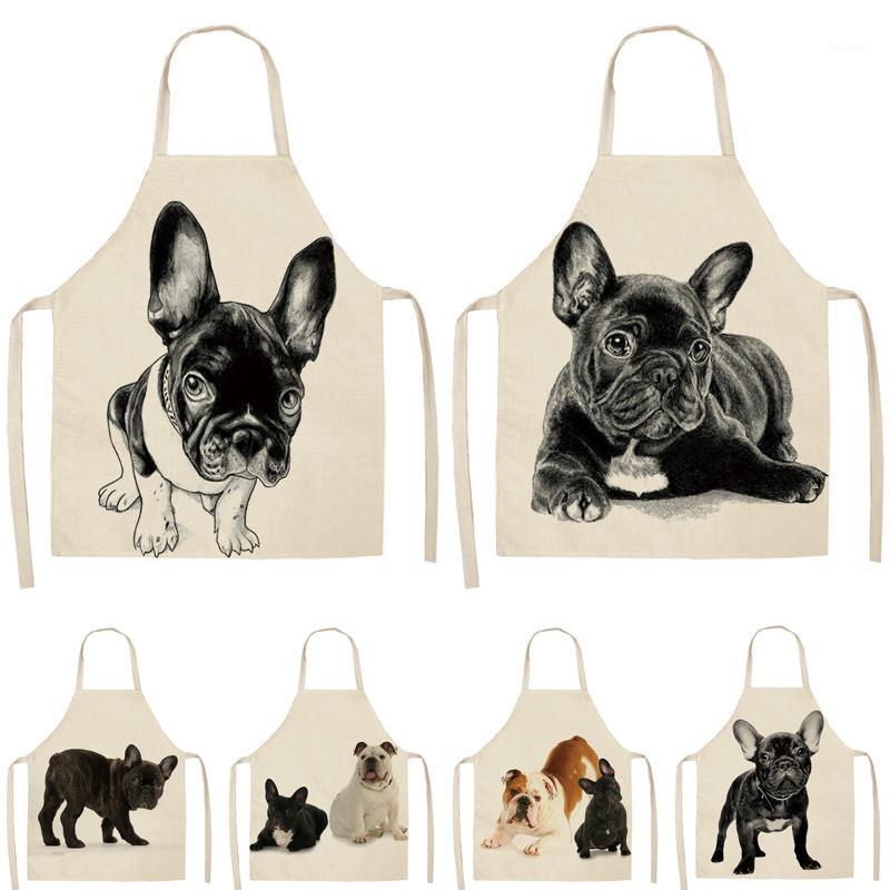 

1Pcs Dog Printing Kitchen Aprons Unisex Dinner Party Cooking Waist Bib Cotton Linen Funny Pinafore Cleaning Tools 53*65cm A10321