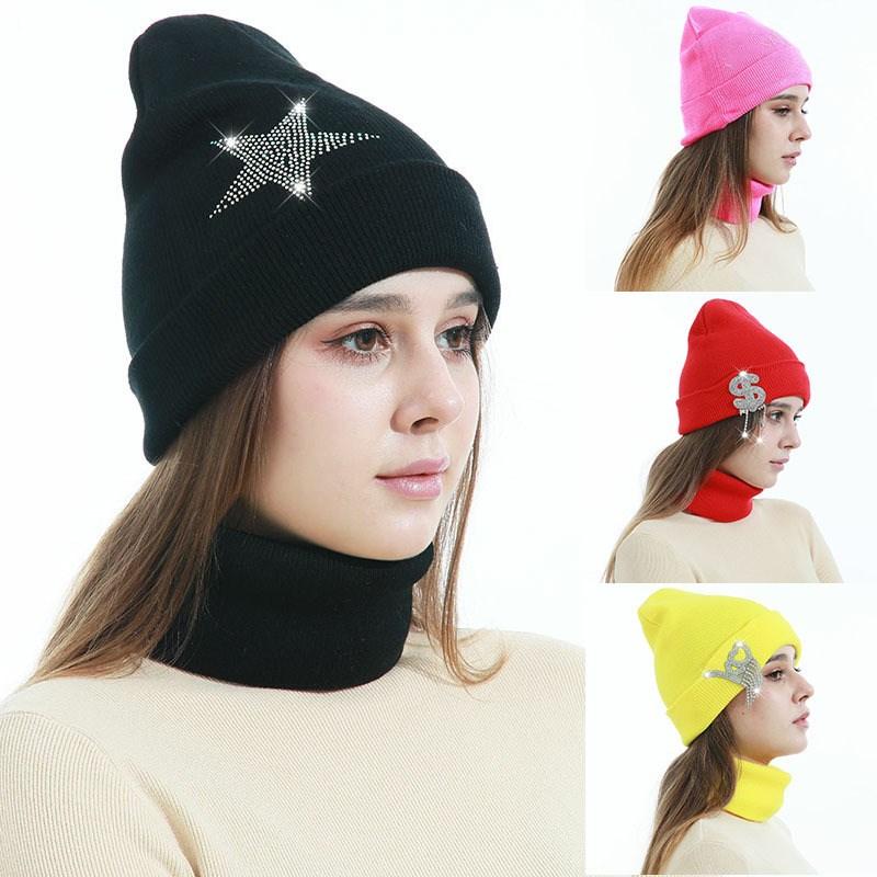 

Winter Hat Warm Knitted Beanies Black Bberet Warmer Set for Women and Girls Wholesale, 01