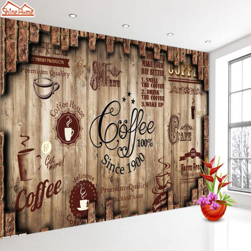 

ShineHome-Retro Coffee Time Cafe Store Brick Wallpaper for 3d Rooms Walls Wallpapers for 3 d Living Room Wall Paper Murals1, Non woven material