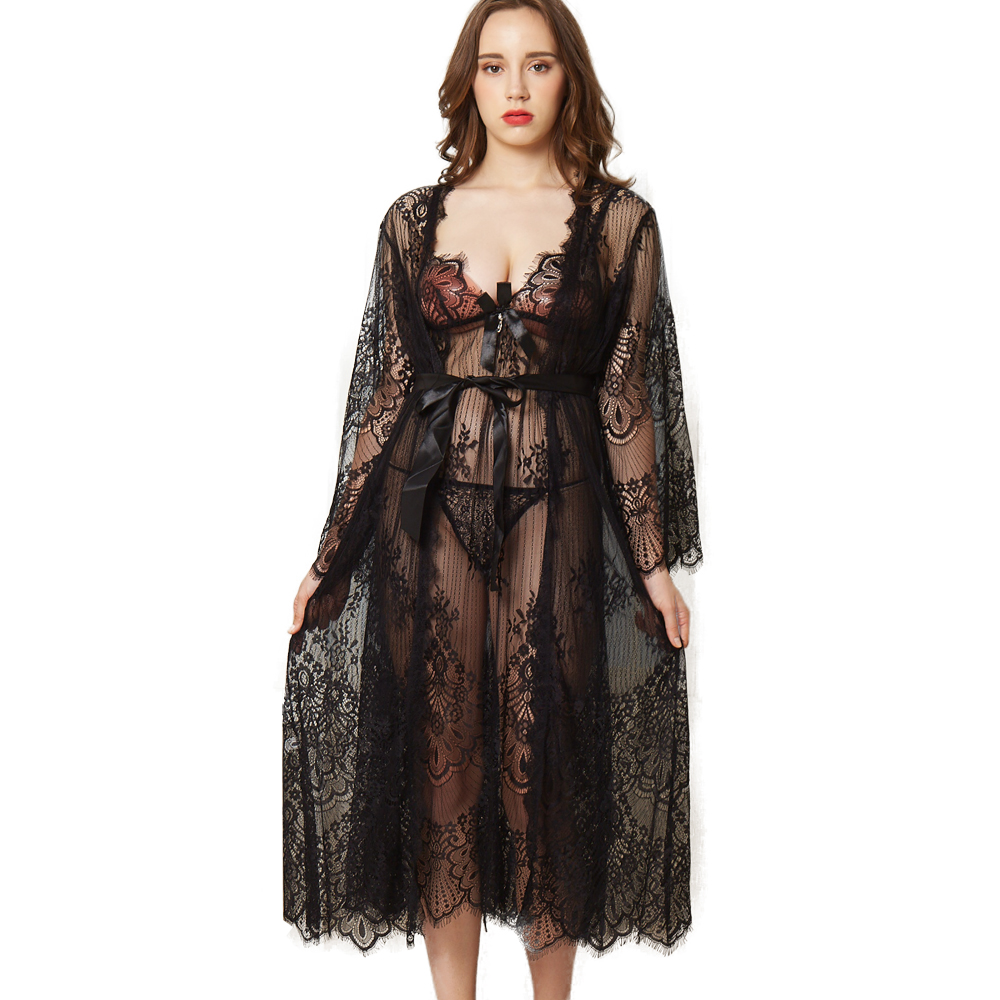 

Sexy three-piece suit female hot style sexy fashion autumn and winter sling nightdress long sleeves V-neck pajama set, White