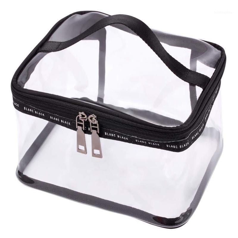 

LJL-Black + transparent Travel Cosmetic Bag Makeup Train Case Organizer with Top Handle1, As pic