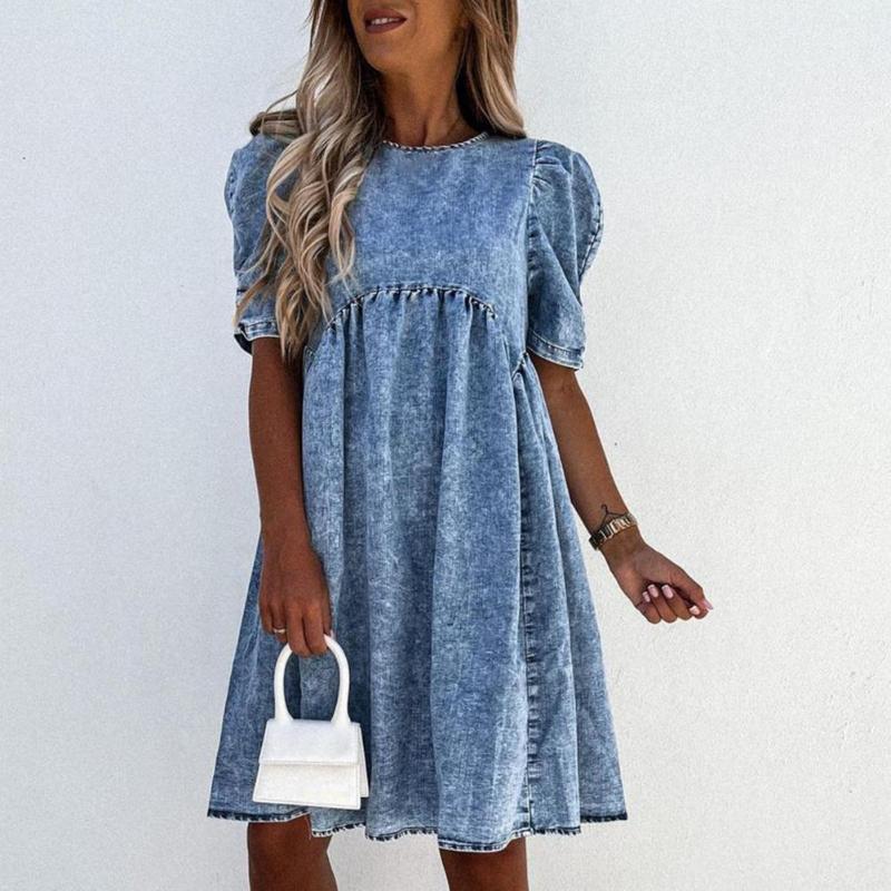 

Casual Dresses Summer 2022 Korean Style Ladies Dress Puff Sleeve Breathable High Waist Fashion Women Pullovers For, Black;gray