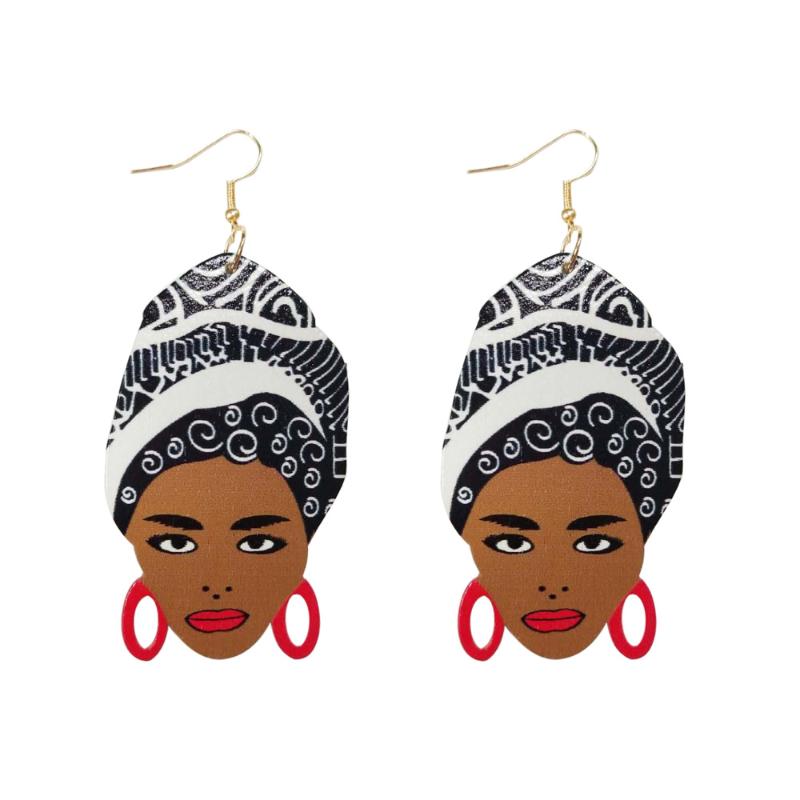 

ZWPON African Wood Earrings for Women 2021 Fashion Natural Wooden Head Portrait Print Ethnic Earrings Jewelry Wholesale