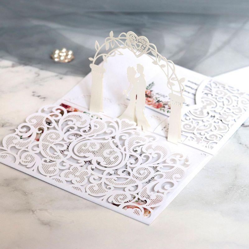 

10pcs Cut Hollow Heart Shape Wedding Invitations Card Party Supplies E56E