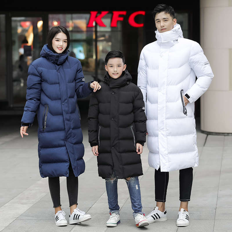

Sports men's long training clothes thickened knee down cotton padded women's Institute swimming basketball football coat winter, Black