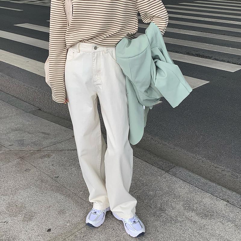 

ZHISILAO New Wide Leg Straight Jeans Women Plus Size Loose High Waist Denim Pants Plus Size White Black Boyfriend Mom Jeans, Beige