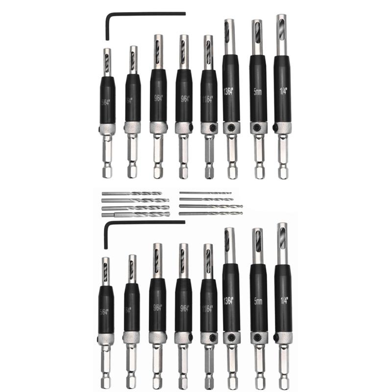 

8/16pcs Self Centering Hinge Drill Bits with Hex Key Set Hole Puncher Guide Door Cabinet