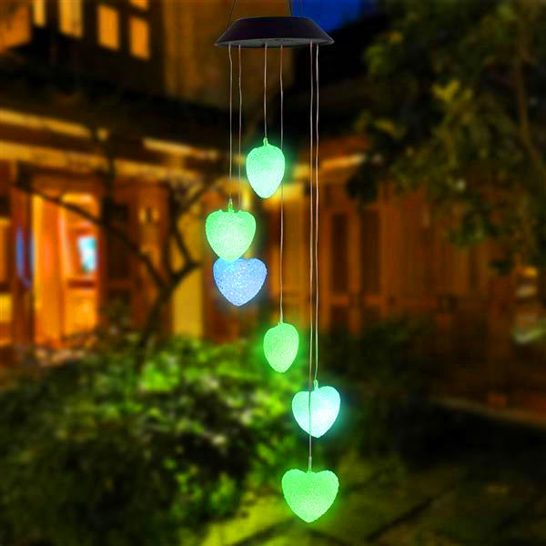 

Solar Intelligent Light Control Love Style Wind Chime Corridor Decoration Pendant Solar Panel Black Colorful Light waterproof