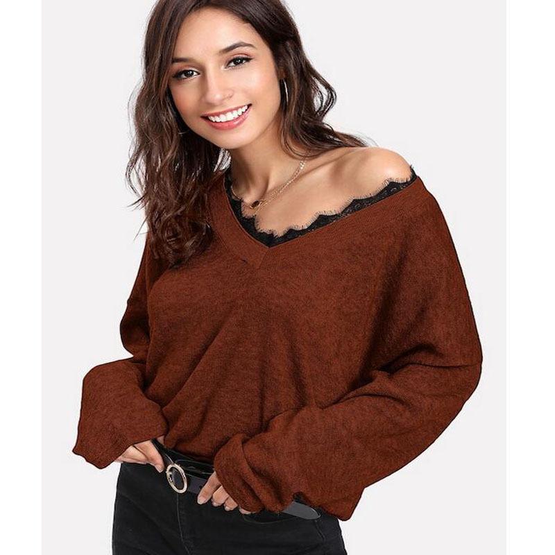 

Knitted Autumn Winter Sweater Women Office Pullover Sweater Women black, Brown