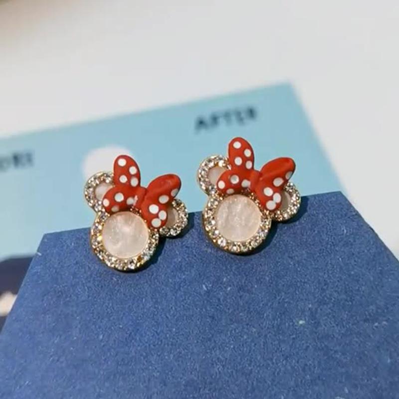 

Stud Korean Fashion Crystal Rhinestone Red Bow Earrings For Women Girls Gifts Jewelry Gold Trend Geometric Statement Accessories
