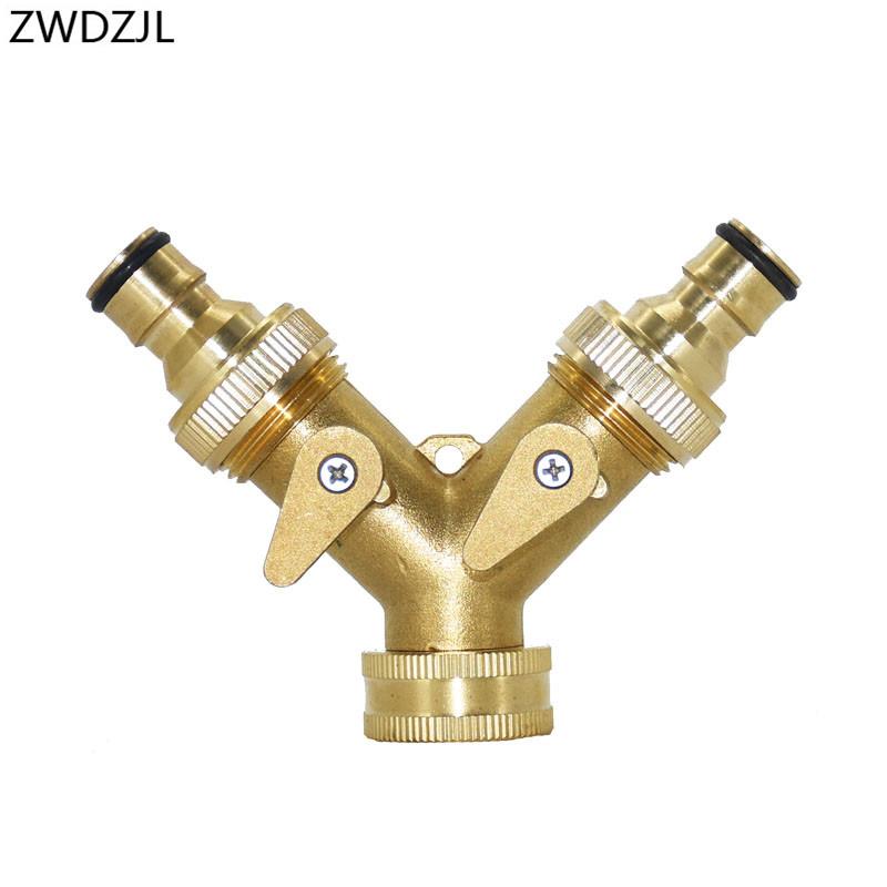 

Brass garden tap Irrigation 2 way tap Irrigation valve Hose Pipe Splitter 2 Way Quick connector adapter Female thread G3/4 1pcs, Yellow