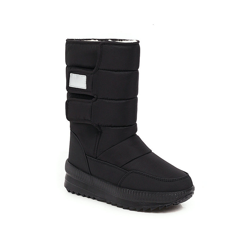 

2021 New Snow Women Thick Fur Warm Mid Calf Shoes Ladies Cotton Waterproof Winter Boots Plus Size 36-41 3ss6, Black