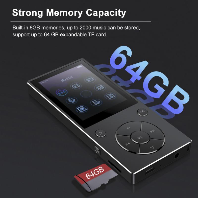 

Docooler D11 8GB MP3 Player Bluetooth Music Player FM Radio Voice Recorder TF Card Slot 3.5mm Earphone Built-in Mic Speaker