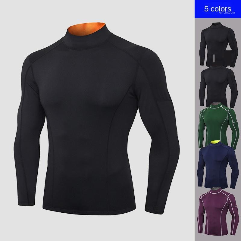 

Men' Fitness Long-Sleeved Ultra-Stretch Tight Quick Drying Clothes Running Training Wear Turtleneck Color Matching Sports Coat1, Navy