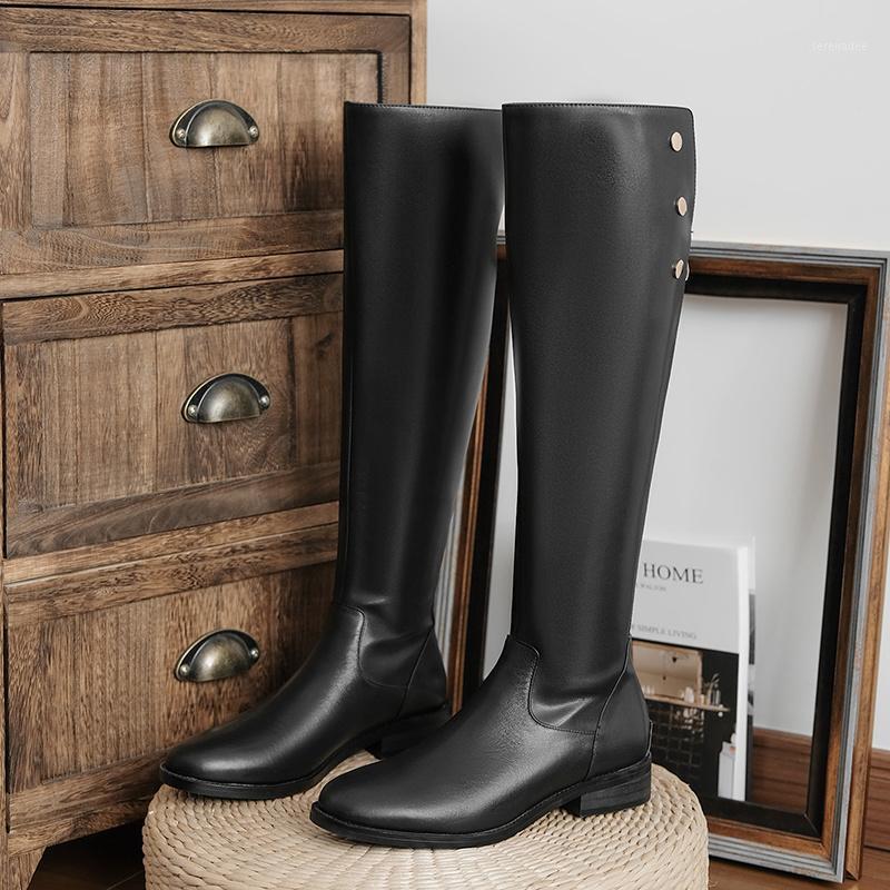 

New winter natural Genuine leather Knee high boots women boots Motorcycle Fur one 100% cowhide Female snow1, Black