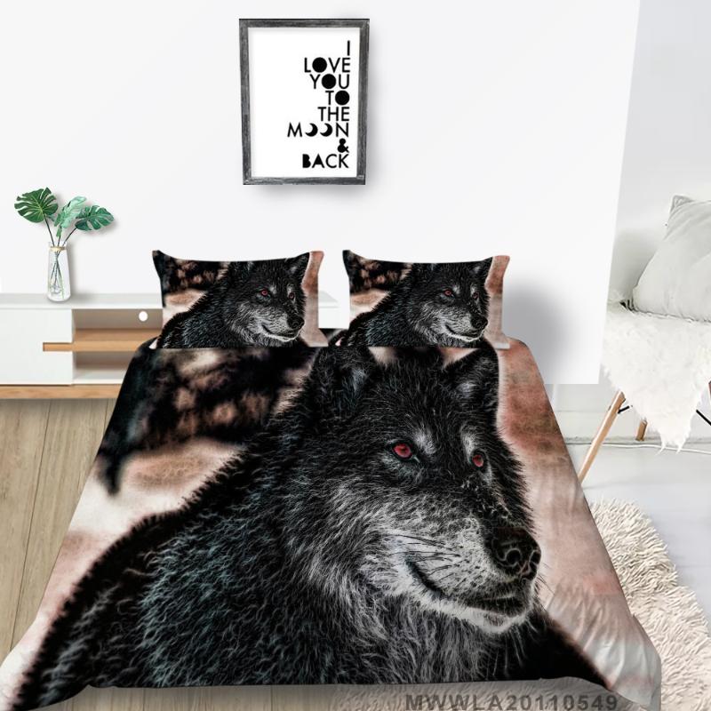 

Black Wolf Bed Set  Fashion Cool Warm Color Duvet Cover For Teen Full Single Double Queen King Size Bedding Set Animal, Style 3