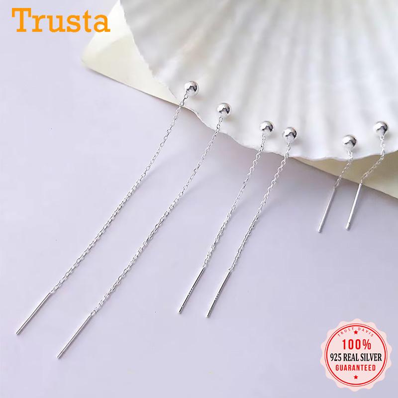 

Trustdavis Real 925 Sterling Silver Mini Beads Tassel Chain Drop Sticker Dangle Drop Earrings For Women Wedding Gift DA1716
