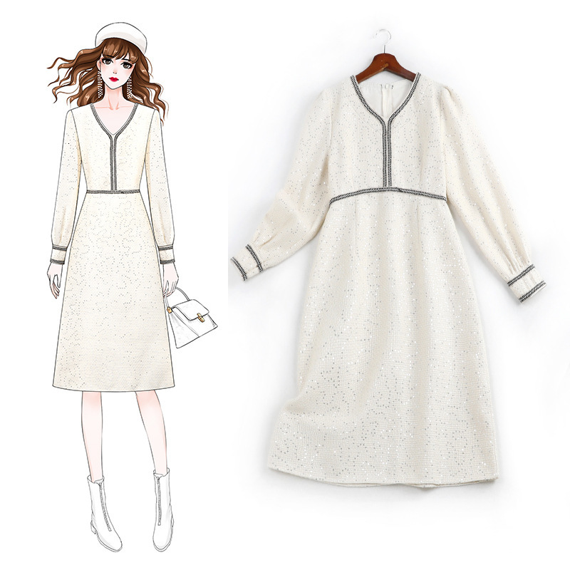 

Xl-5xl Plus Size 6l Long Grand Design Felt Dress 2021 New Skinny Reduction 11295 Large Dresses for Women's Party Clothes B5h9, Beige