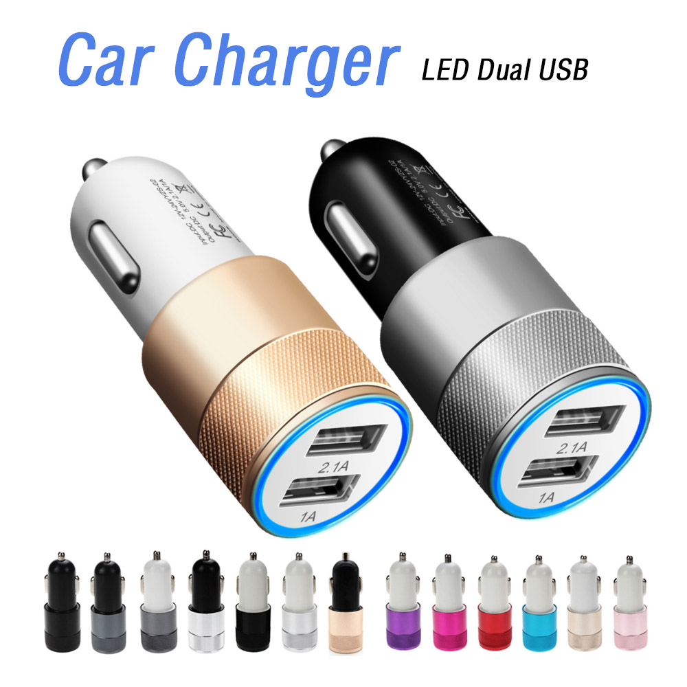 

Metal Dual USB 2 Ports Car Charger Colorful Micro USB Plug Car USB Travel Adapter for Samsung Universal Car Charger