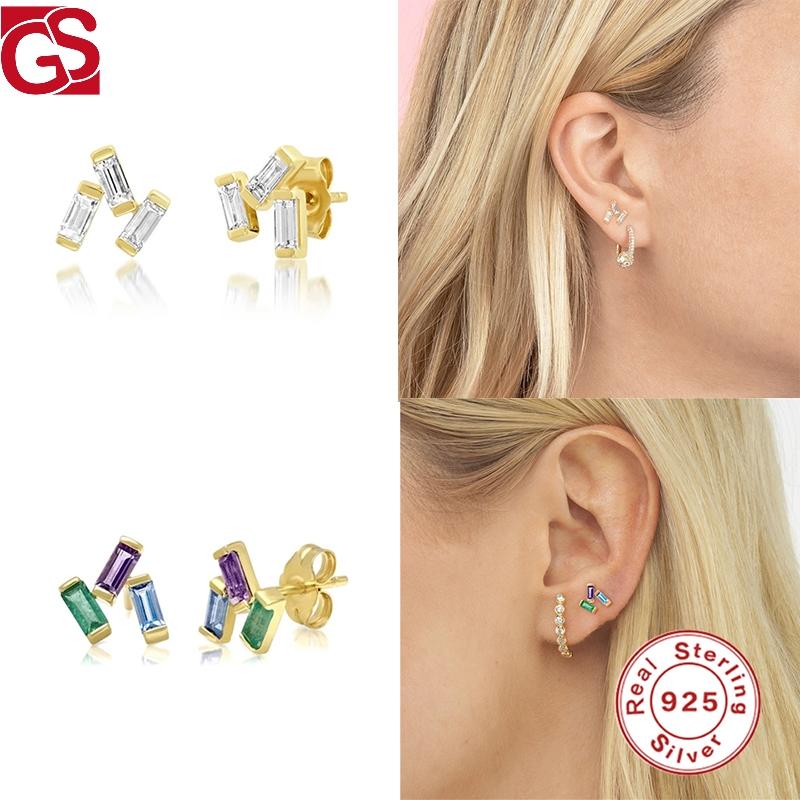 

GS Irregular Colored Zircon Pendientes Women's Stud Earrings 925 Sterling Silver 2021 Trend Boucle Oreille Femme Fine Jewelry