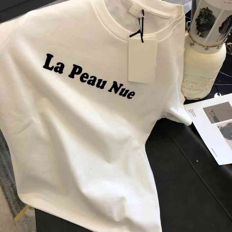 

Women' T-Shirt fashion ce spring simple leisure lapeau letter flocking printed cotton short sleeve bottomed T-shirt 1QNQ, White