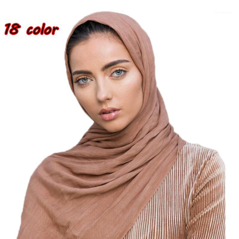 

High Quality 100% Rayon Crinkle Islam Women Long Scarf Shawl Cotton Wrinkle Plain Muslim Hijab Malaysia Wraps Headband 10pcs/lot1