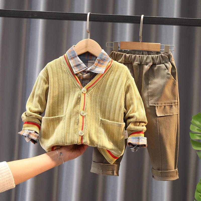 

Spring Autumn Children Clothes Baby Boys Cotton Plaid Coats Shirts Pants 3Pcs/sets Infant Outfit Kids Fashion Toddler Tracksuits, Lq s chun yellow