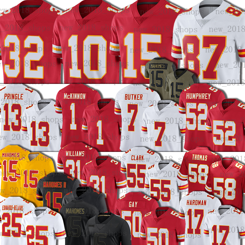 

15 Patrick Mahomes 87 Travis Kelce 10 Tyreek Hill Football Jersey 32 Tyrann Mathieu Creed Humphrey Harrison Butker Jerick McKinnon Byron Pringle Chris Jones Hardman, Custom men jersey+patch(n z)