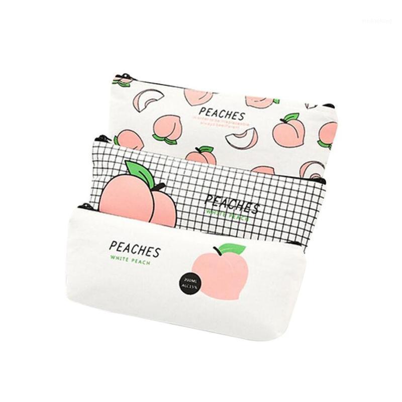 

Hot sale Lovely Pencil Bags Peach Pencil Case Canvas Stationery Bag Zipper Pouch School Student Gift milk cases1