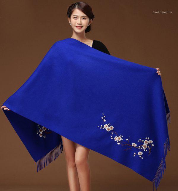 

Scarves Women Brand Cashmere Scarf National Clubs Embroidery Elegant Tassel Long Shawl 200x70 Autumn Winter Warm Soft, Blue;gray