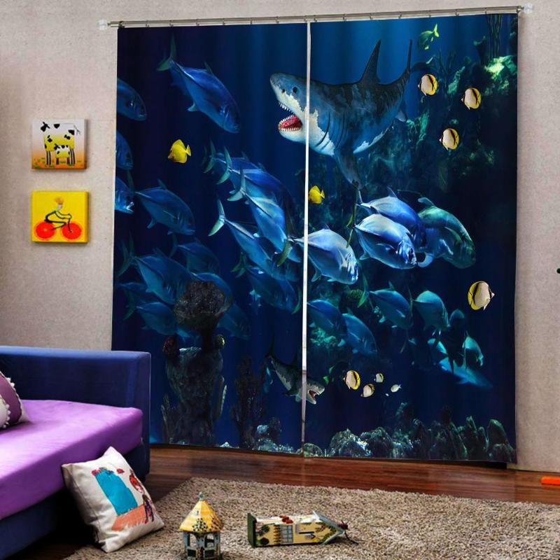 

Modern Fashion Custom any size 3D Blackout Curtains dolphins Underwater World For Living Room Bedroom Window Drapes decoration, As pic