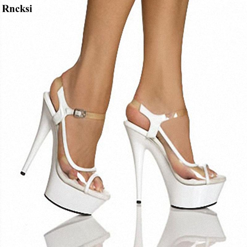 

Rncksi New Fashion Plastic Women Sexy High Heel Sandals 15Cm Thin Heels Pumps 5Cm Platform Shoes Women Summer Ladies Size 46, Black