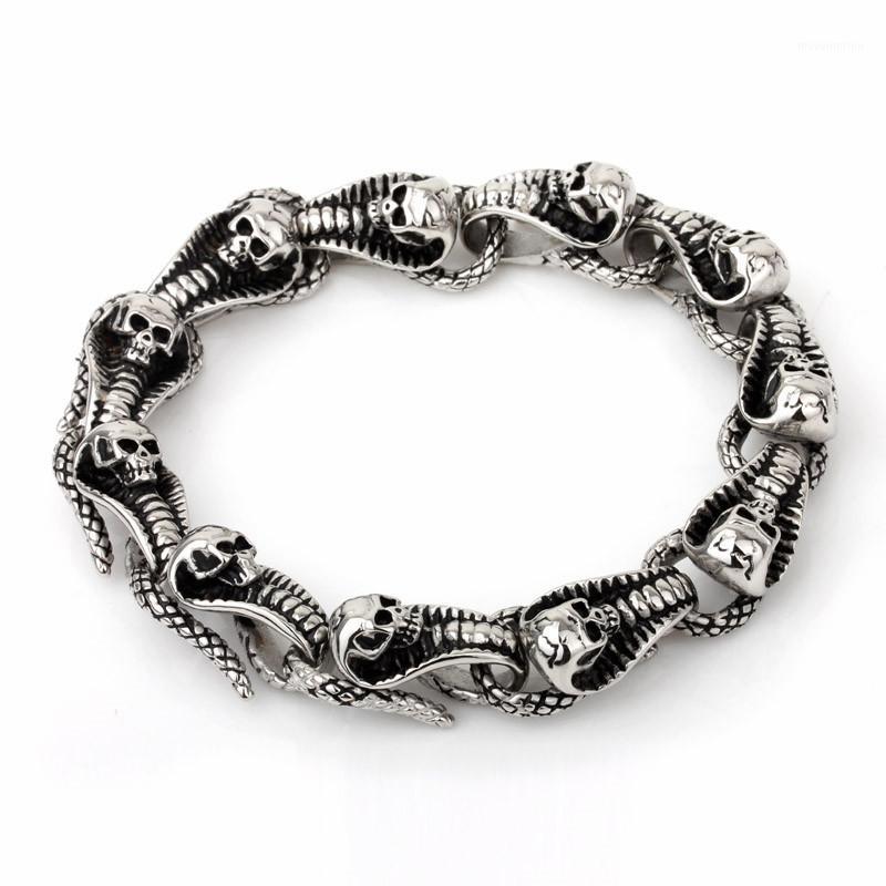 

Fashion Punk Stainless Steel Skull Charm Bracelets 22.5cm Rock Cool Bracelets Bangles Men's Pulsera Jewelry Gift1
