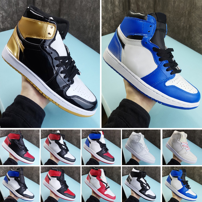 

New 1 high OG shoes 1s Royal black Toe pink green black court purple white UNC Patent men sneakers trainers Eur 36-46, Color 5