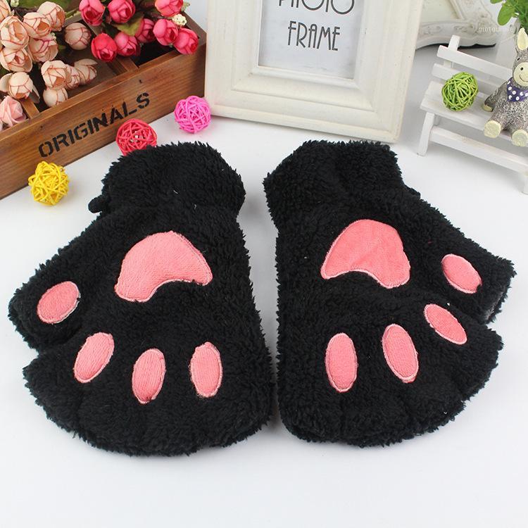 

Ladies Winter Fingerless Gloves,Fluffy Bear Cat Plush Claw Half Finger Glove,Half Cover Women Female Gloves Mitten1