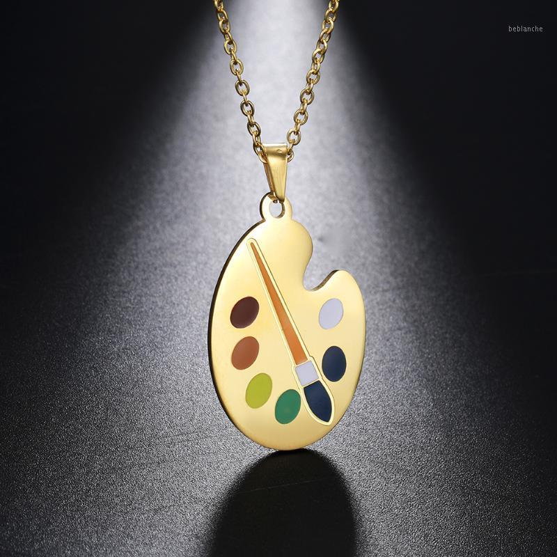 

Pendant Necklaces Fishhook Art Pigment Palette Painter Draw Artist Brush Gold Color Stainless Steel Gift For Woman Charm Necklace Jewelry1