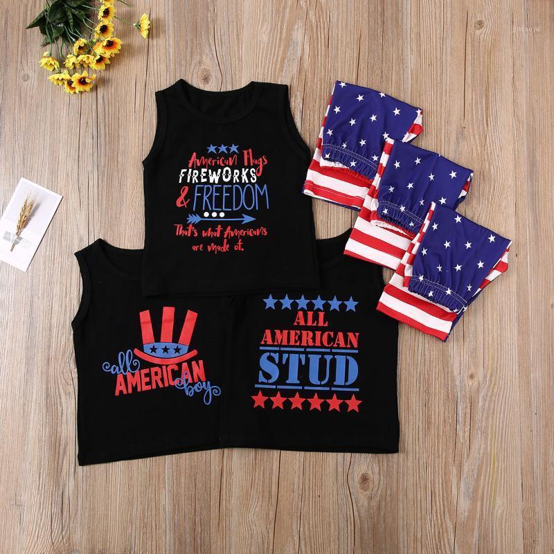 

2020 Baby Boy Summer Set Sleeveless T-shirt Top American Flag Print Shorts Independence Day Summer Set1