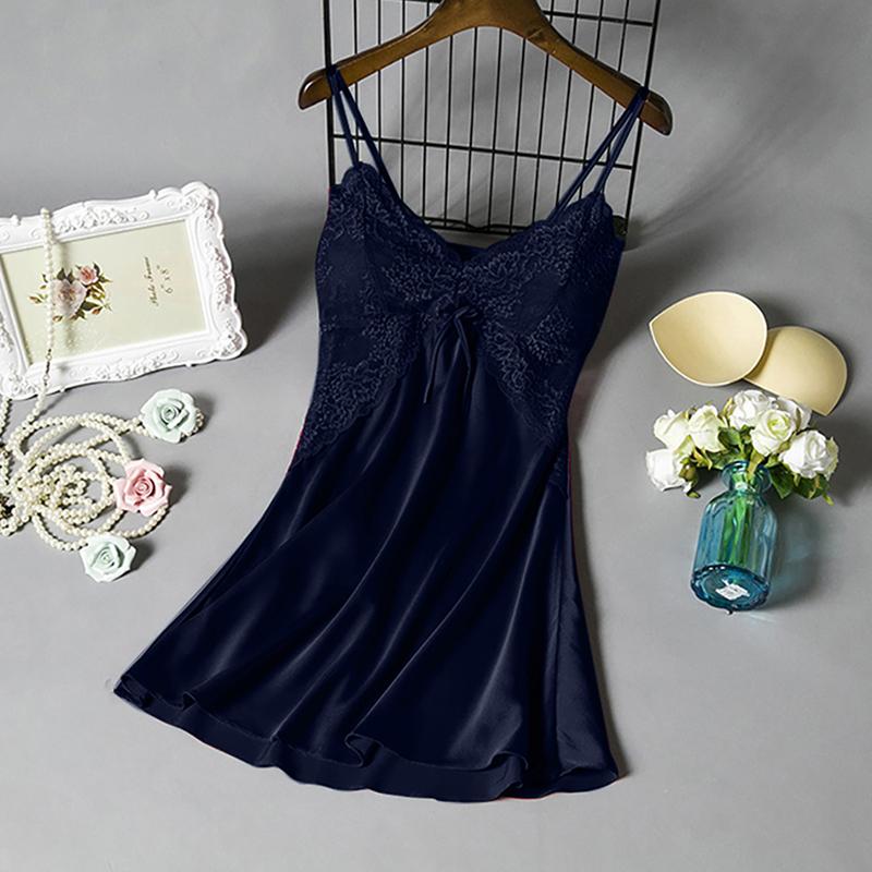 

2020 Women Sexy Nightgown Stain Sleepwear Sleep Dress V Neck Strappy Solid Nightwear Night Dress Female Clothes Mujer Vestido, Red
