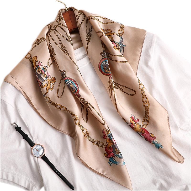 

2021 New style Spring and summer lady Sunscreen Square shawl women's quality silk scarves beach printing Fashion silk headscarf