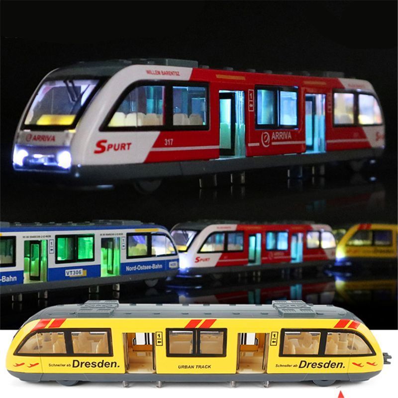 

1:64 Magnetic Pull Back Alloy Connected Subway Metro Track Train Alloy Model Toys Sound & Light Car Collection LJ200930
