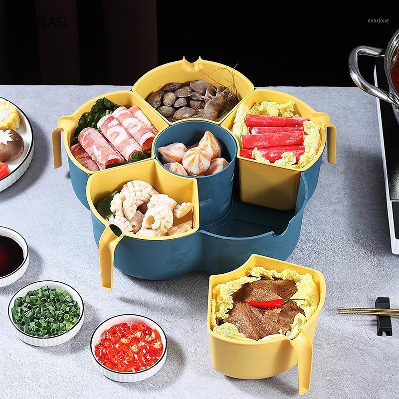 

Creativity Double layer Drain Hot Pot Platter With handle Six compartment storage tray Home fruit Candy Plate Storage Box1