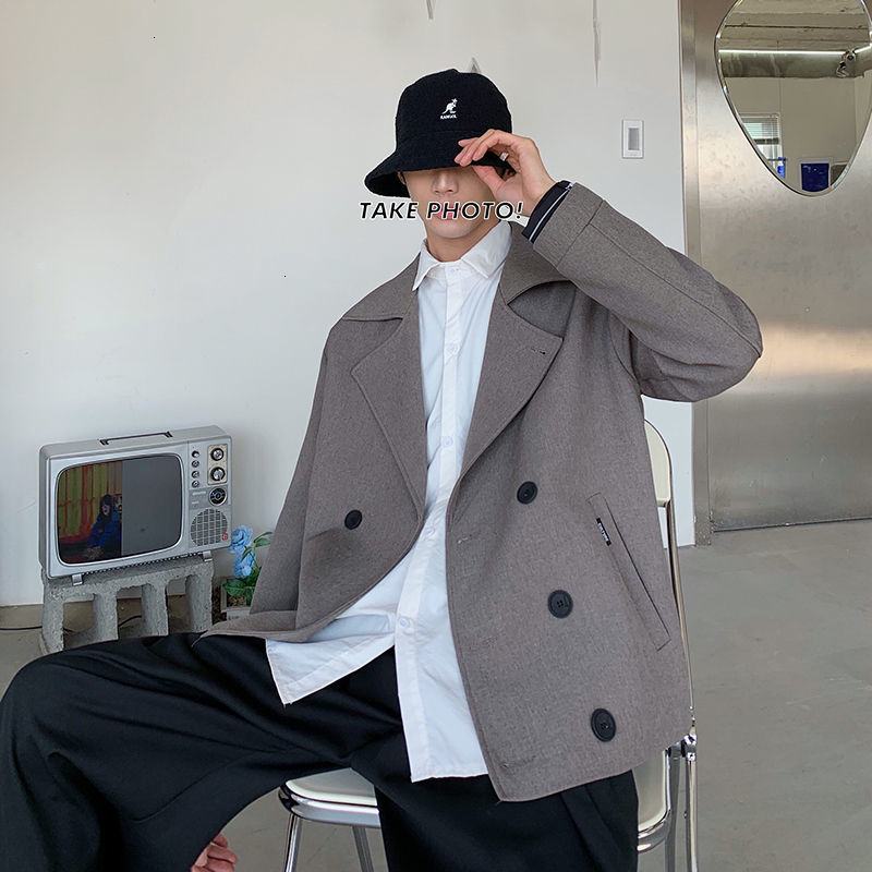 

Men's Spring 2021 New Double Breasted Jacket Youth Jackets 5VUL, Black