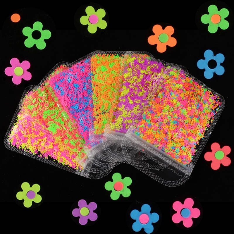 

4MM Neon Flower Nail Glitter Flakes Fluorescence Sparkly Sequins 3D Mix Color Nail Art Slices Gel Polish Manicure Decorations