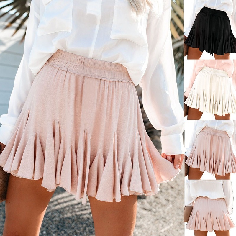 

2021 New summer sweet lets go skinny half pleated female the high waist line chiffon plissado mini skirt D92B, Rice white.