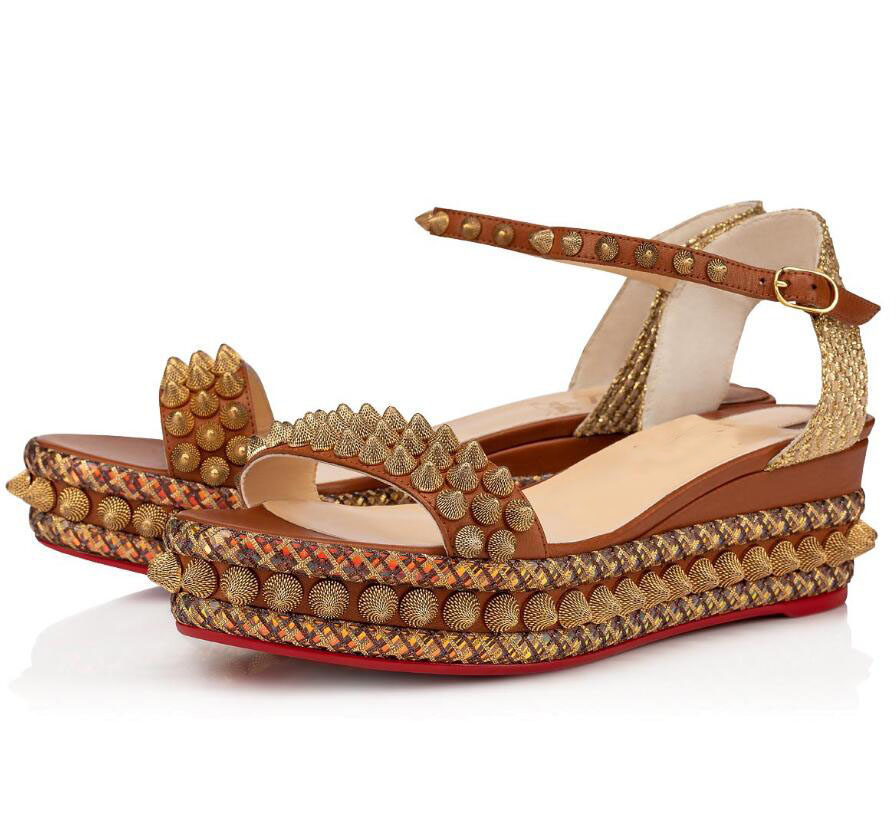 

Fashion Red Bottom Sandals Women Elegant Style Ladies Wedges Cordorella Lata Cataclou Super Quality Studded Ankle Strap Womens shoes High Heels